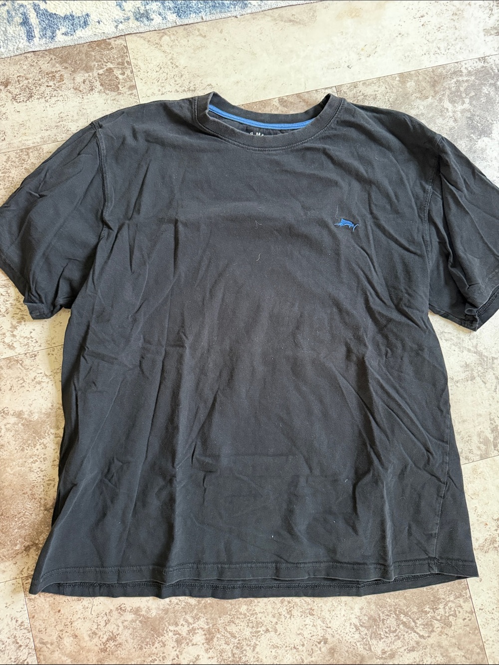 Men's Black Short-Sleeve Crewneck T-Shirt with Blue Fish Logo